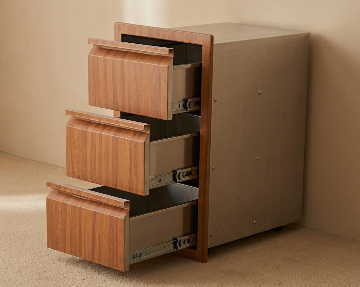 Triple Layer Stainless Steel Outdoor Kitchen Drawer Organizer, Flush Mount BBQ Storage Cabinet for Patio Grill Island, Weatherproof Heavy Duty Unit, Benzoin Finish, 14.7"W x 24.5"H x 18.5"D