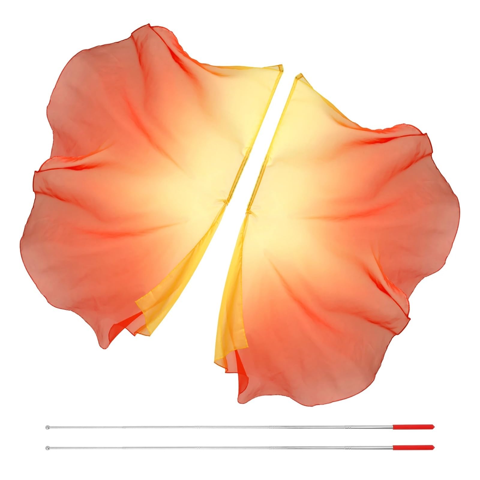 Aoegby Yellow Red Dance Worship Flags Dance Worship Flag, 2Pcs Praise Dance Flags With Telescopic Pole, Half Circle Belly Dance Silk Veils,Silk Wing Outdoor Flags Praise Dance Worship Flags(Yellow Red)