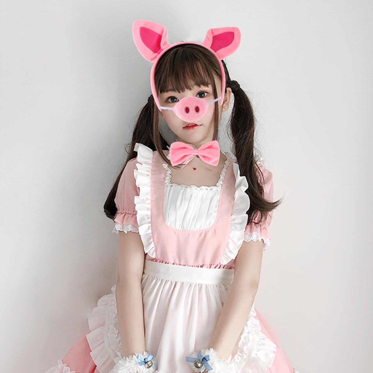 Amosfun Pig Costume Set Pig Ear Headband Nose Tail Bowtie Set Animal Cosplay Costume Accessory Photo Props - Image 6