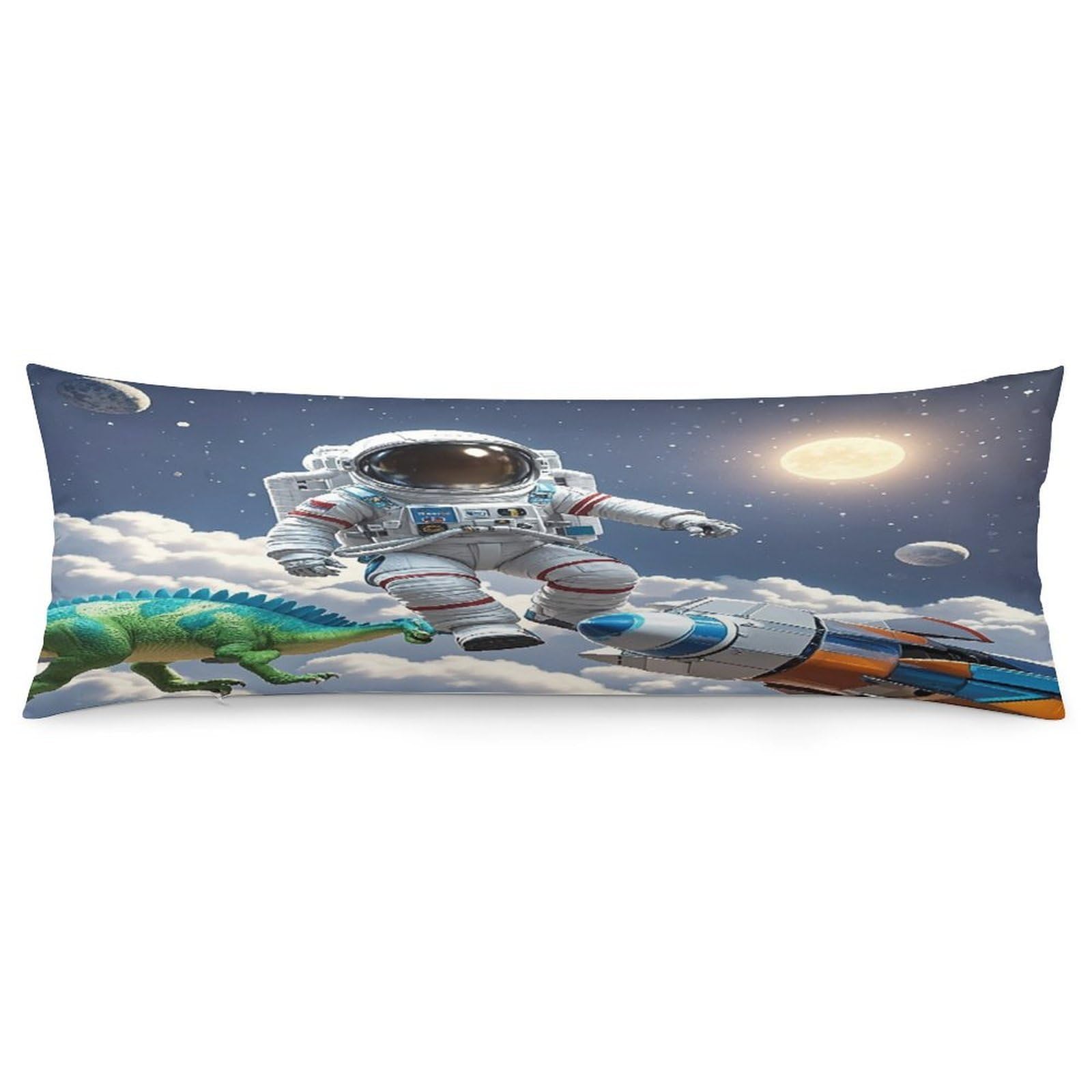 Funny Astronaut Dinosaur Rocket Pillowcase Decorative Long Body Pillow Case Soft Breathable Body Pillow Cover Modern Large Pillowcase Cute Body Pillow Pillowcases for Bedroom Couch 18.9 X 53 Inch