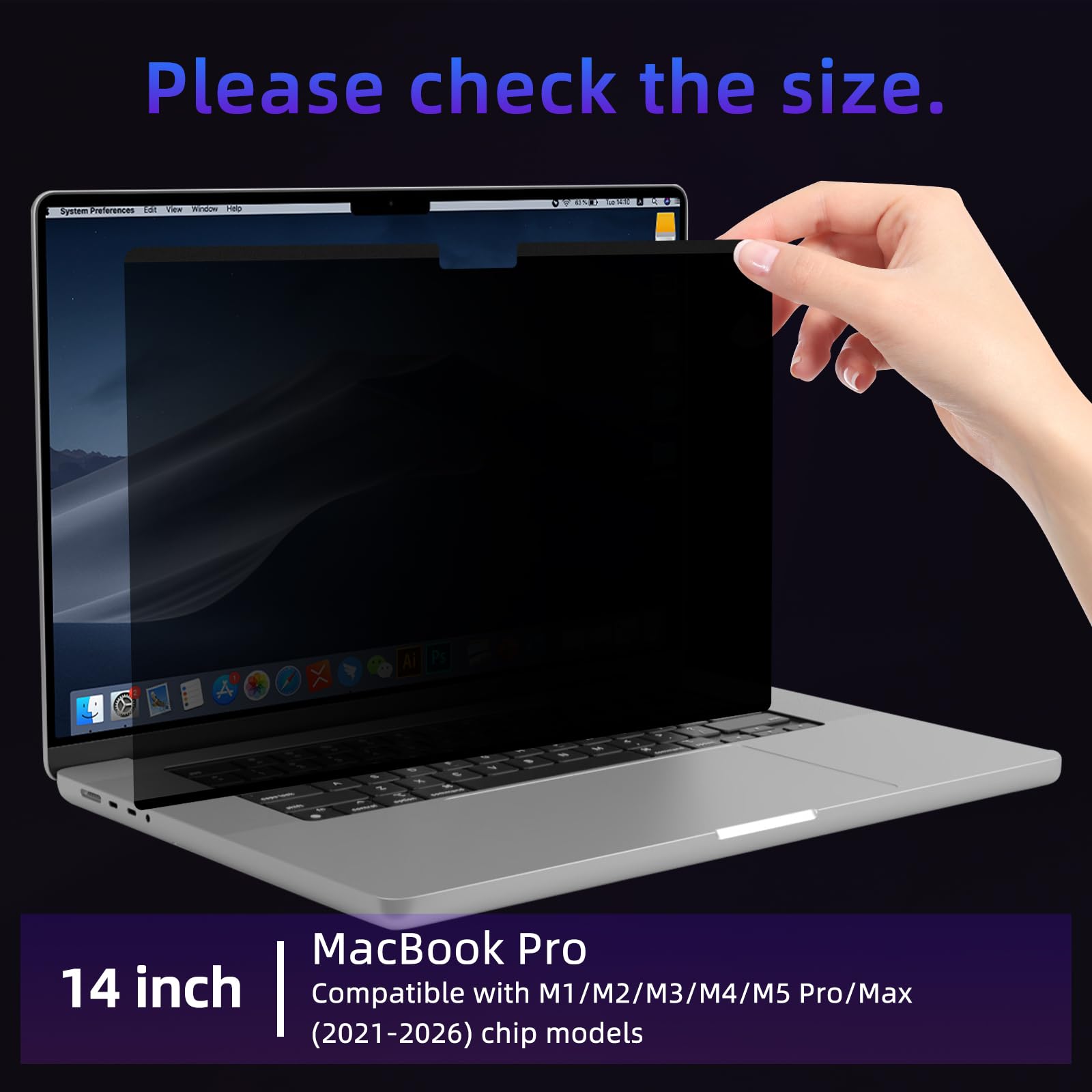 MacBook PRO 14 Pollici 2026 M5 PRO/Max, 2025～2021 (M5/M4/M3/M2/M1 PRO/Max) Filtro Magnetico Privacy, Pellicola Protettiva Rimovibile Schermo, Anti Luce Blu Antiriflesso, Anti-Spia