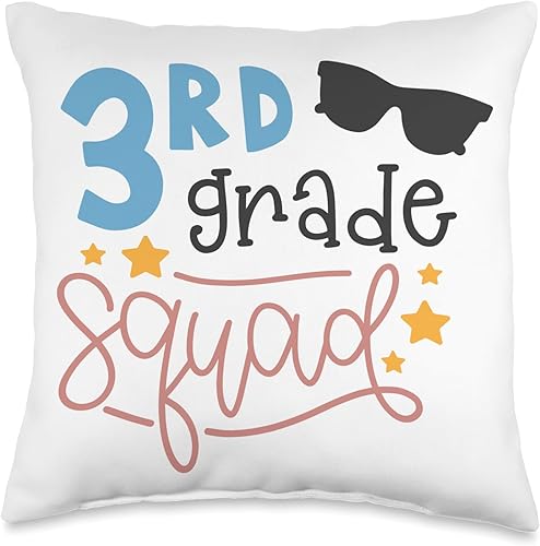 3rd Grade Squad Third Sunglasses Gift Stars Cute 3rd Grade Squad Throw Pillow, 16x16, Multicolor
