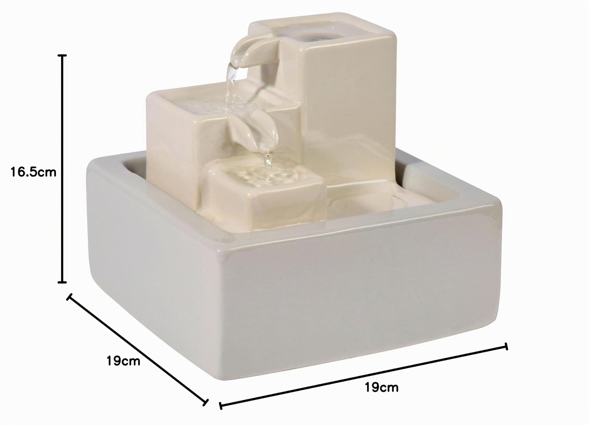 dobar® Petite Fontaine en Cascade en céramique à Trois Niveaux avec Design en Pierre - Fontaine d'intérieur avec Pompe Incluse - 19 x 19 x 16,5 cm - Blanc