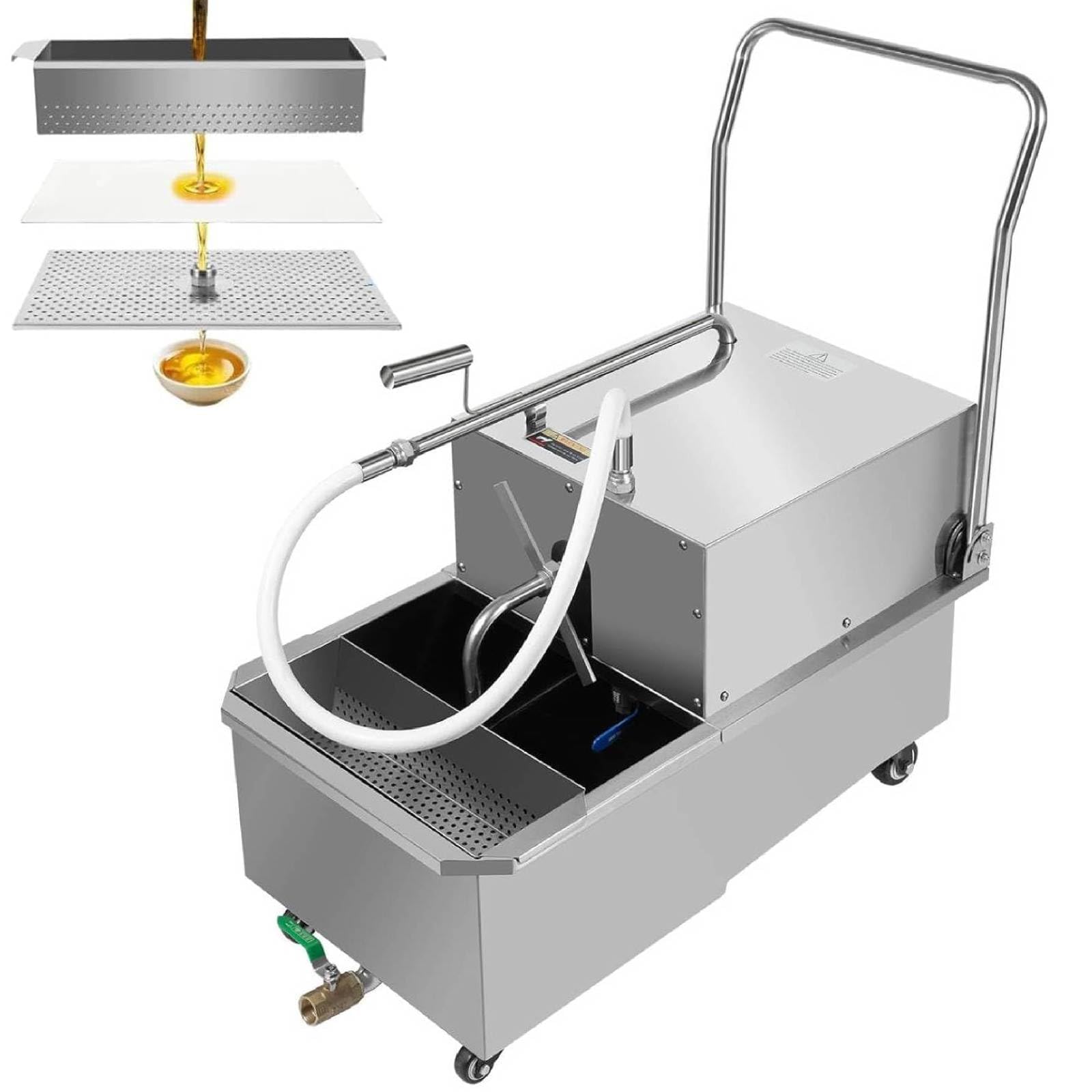 AYCDL Commercial Deep Fryer Oil Filter Machine, 550W Stainless Steel, 55L Capacity with 8.45 Gal/min Pump Flow for Efficient Restaurant Kitchen Use