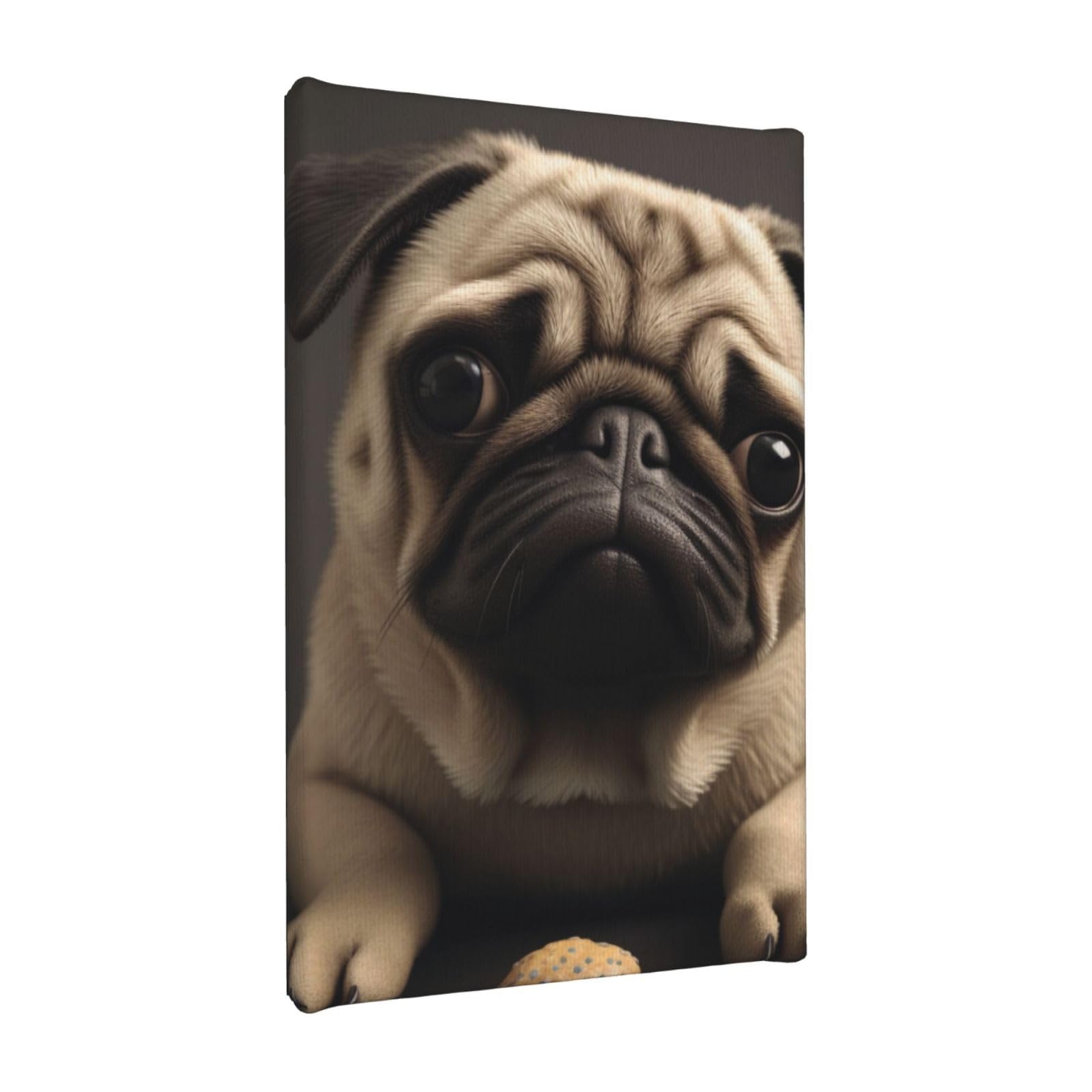 YKLJG Pretty Pug Printed Wall Art Canvas Painting 20x30 CM Wooden Framed Picture Painting Artwork Prints for Bedroom Kitchen Home Office Decor