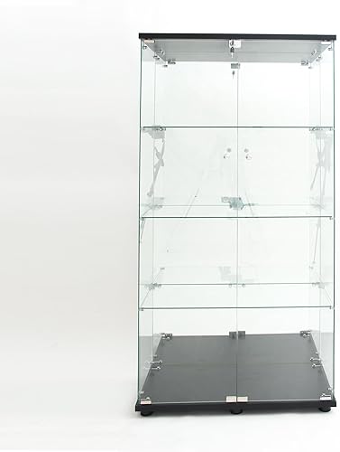 Miniatura 36 de Vitrina de cristal con 4 estantes con tira de luces LED y cerradura, vitrina de vitrina con ruedas y 1 puerta, vitrina de vidrio templado para sala