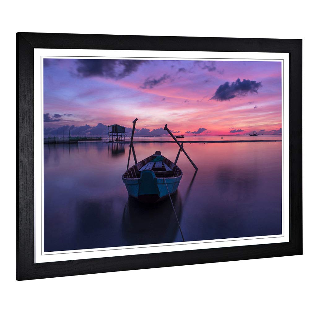 Big Box Art Framed Print of PHU QUOC Thailand Sunrise Rowing Boat Design | Wall Art Picture | Home Decor for Kitchen, Living Room, Bedroom, Hallway, Black, A2 / 24.5x18 Inch / 62x45cm
