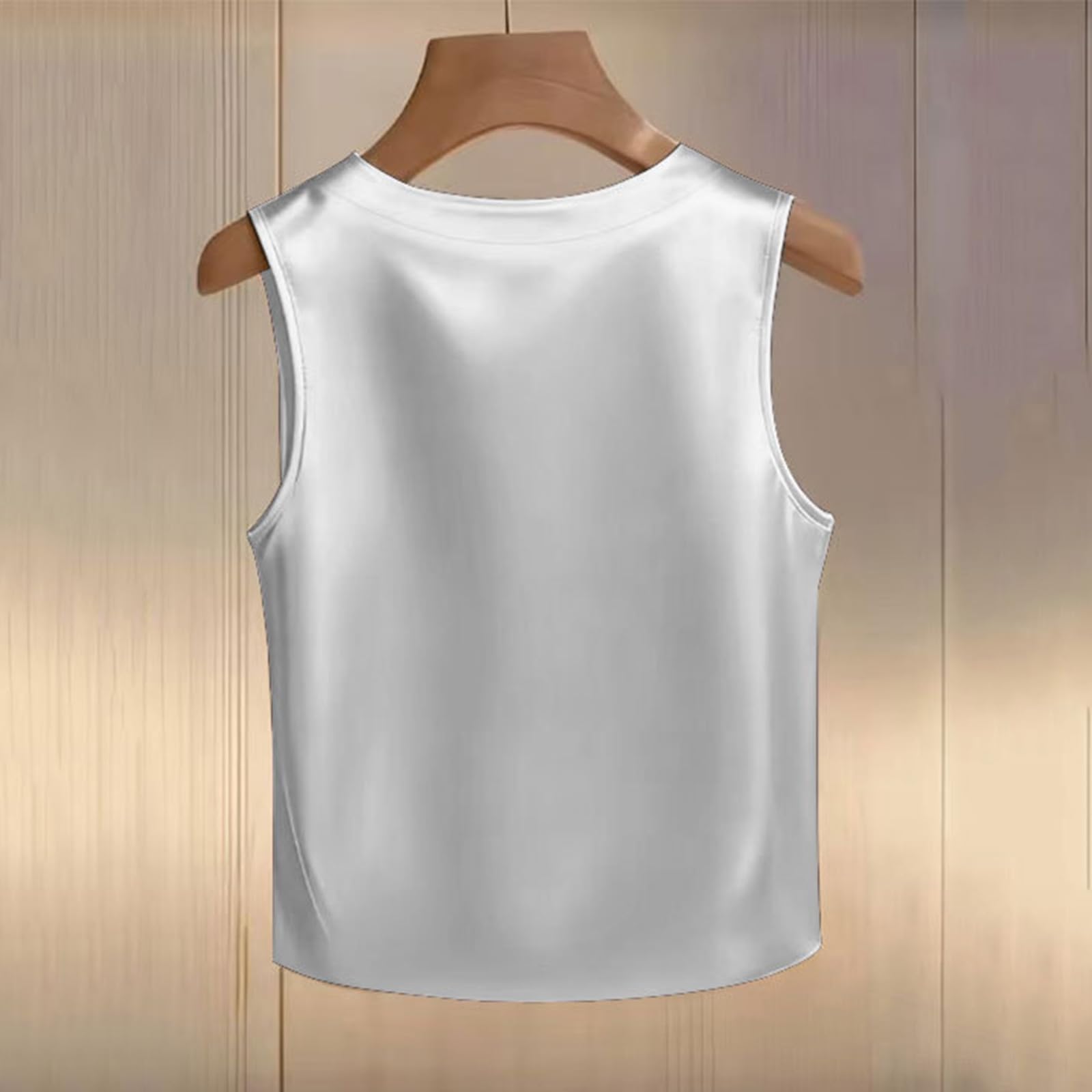 Camiseta de manga corta para mujer, de satén, sin mangas, cuello redondo, informal, para salir, con estampado