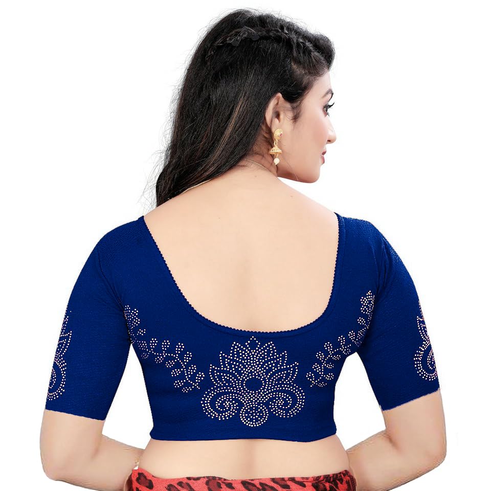 arya enterprise Stylish Stone Stone Work Stretchable Blouse Latest Trendy Designer Readymade Women's Saree Blouse Round Neck Half Sleeves-picture-19