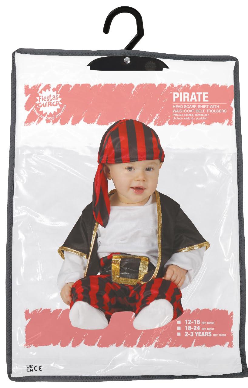 FIESTAS GUIRCA | Toddler Pirate Fancy Dress Costume (2-3 Years) - T-Shirt, Waistcoat, Belt, Trousers and Bandana - Corsair and Buccaneer Costumes for Halloween - Ideal for Little Boys - Black and Red - Image 2