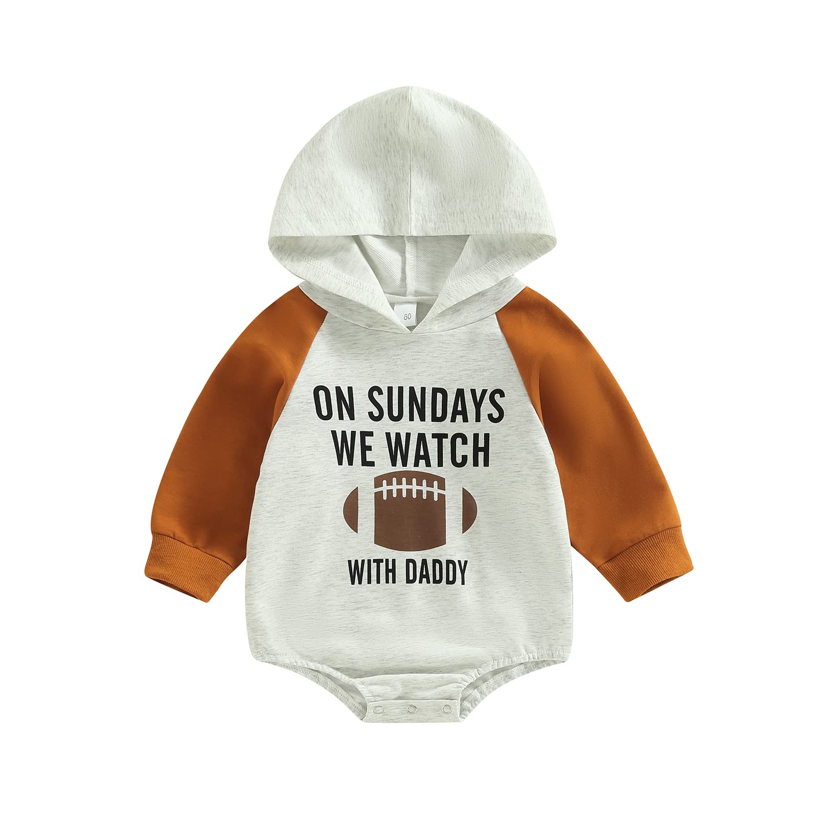 HongandaInfant Baby Boy Girl Patchwork Hooded Sweatshirt On Sundays We Watch Football with Daddy Romper Fall Winter Outfit