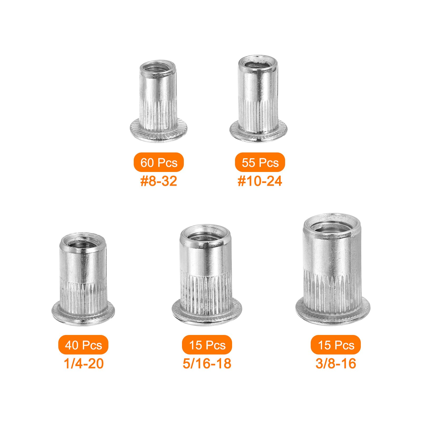 Uxcell 150Pcs Rivet Nut Flat Head, #6-32, #8-32, #10-24, #10