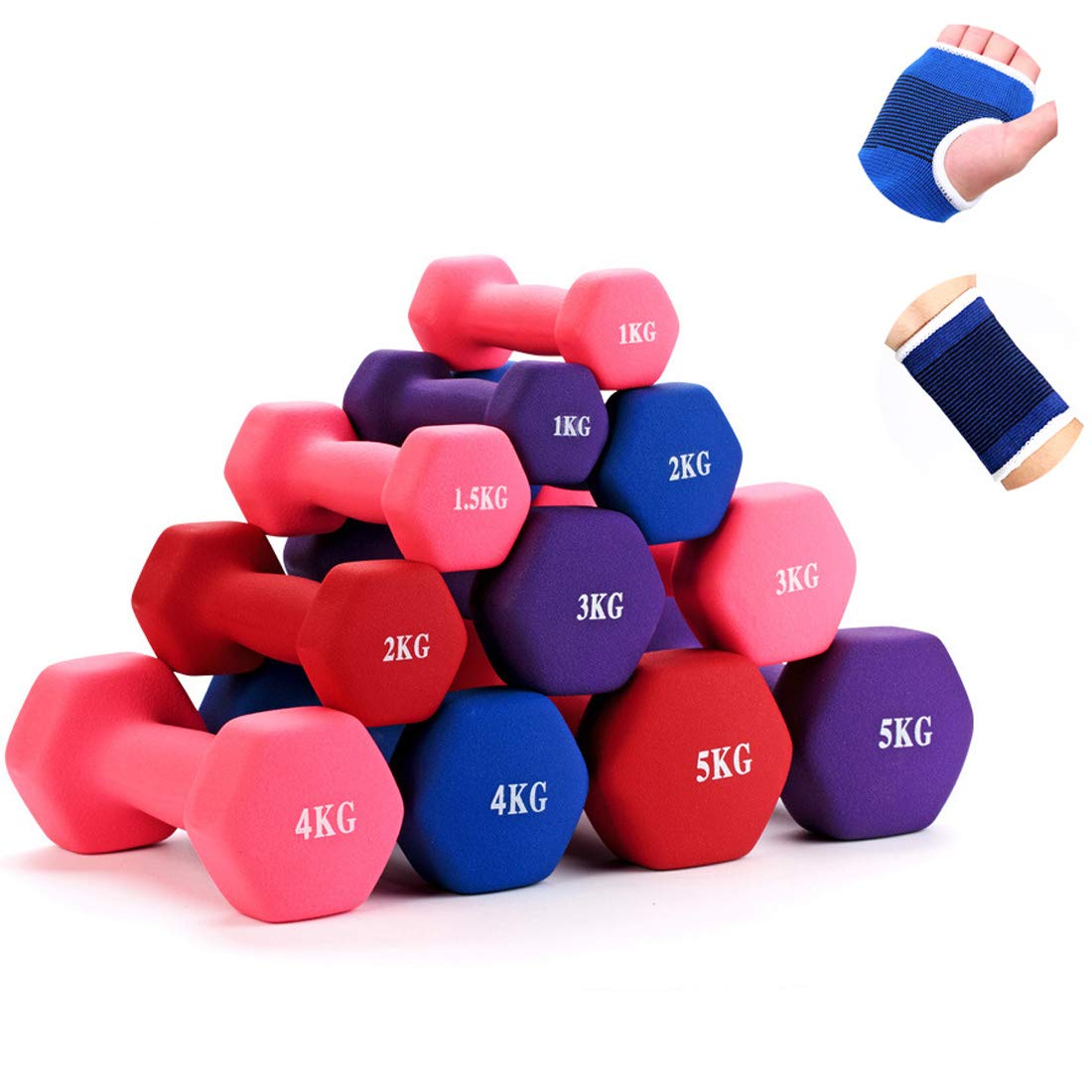 Hex Rubber Kurzhanteln für Frauen und Männer, Gusseisen Farbe Hanteln Gewicht Set, Gewichte Fitness Home Gym Übung Langhantelset, 1 kg / 1,5 kg / 2kg / 3kg / 4kg / 5kg (1 Paar),Lila,1kg*2