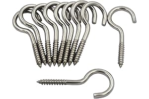 10-Piece Heavy-Duty Screw-In Stainless Steel Screw Hook Set