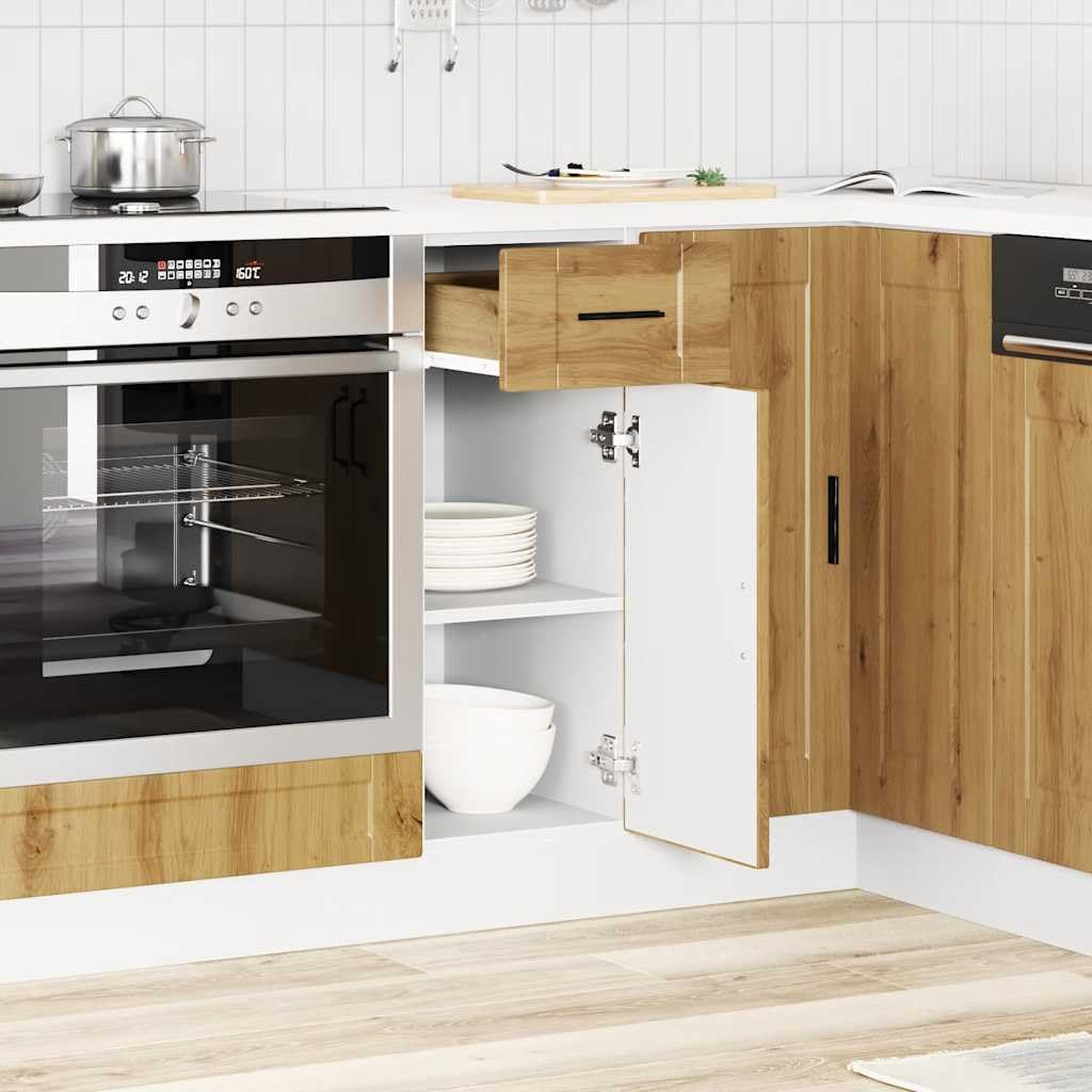 Porto Artisan - Mobiletto da cucina in legno di rovere con vano portaoggetti e cassetto, piedini regolabili, autoportante, versatile, per cucina, sala da pranzo, dispensa e organizer
