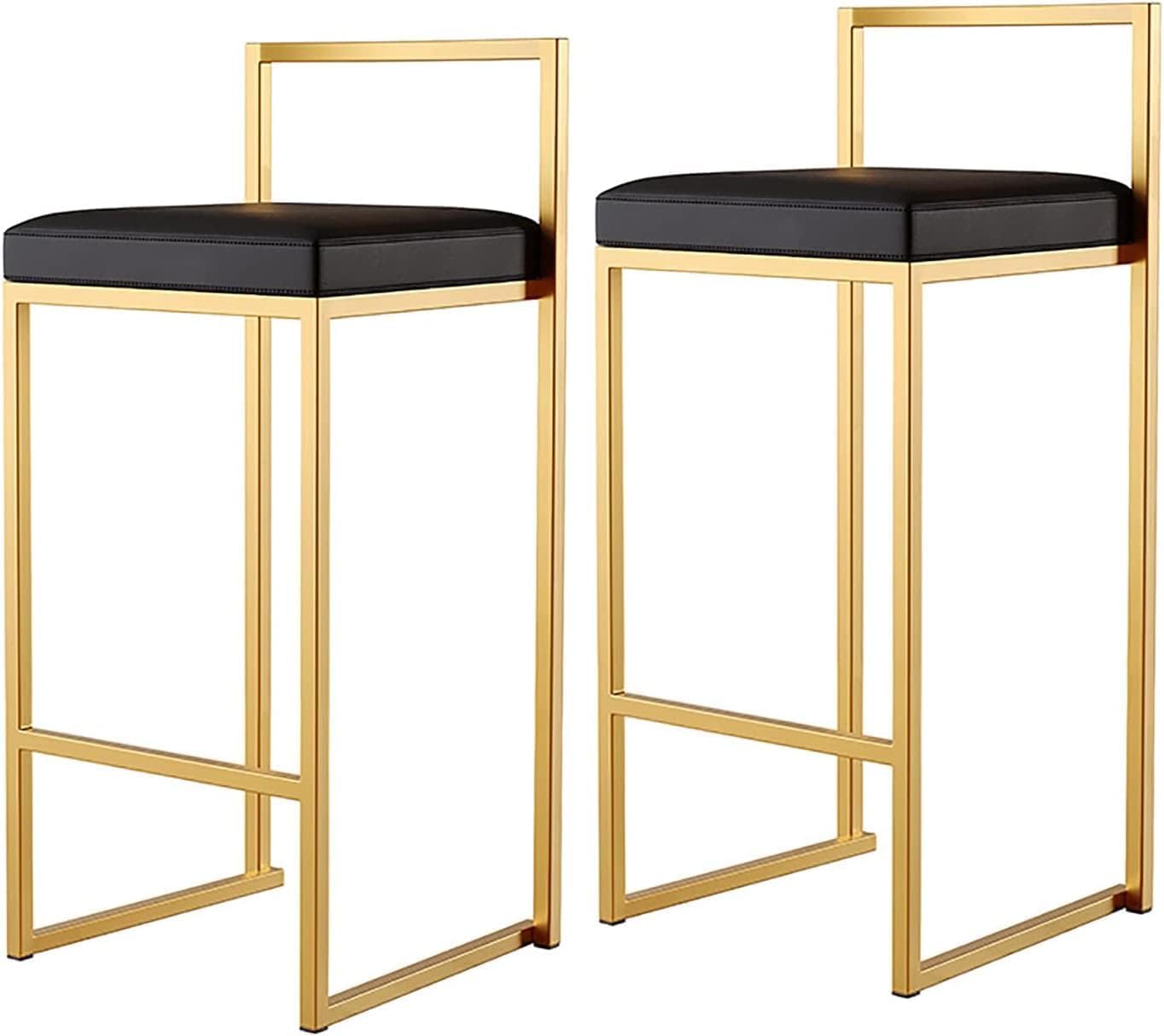 Tabourets de bar lot de 2 en cuir PU avec dossier et pieds en métal doré 75cm