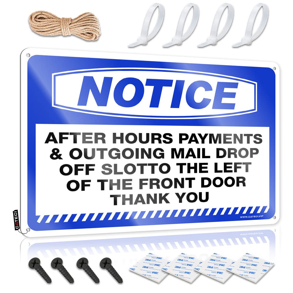 HELIOFORGE Funny Wall Decor Signs Notice After Hours Payment & Outgoing Mail Drop Tin Sign Funny Saying Tin Signs Beer Decor(30X40CM)