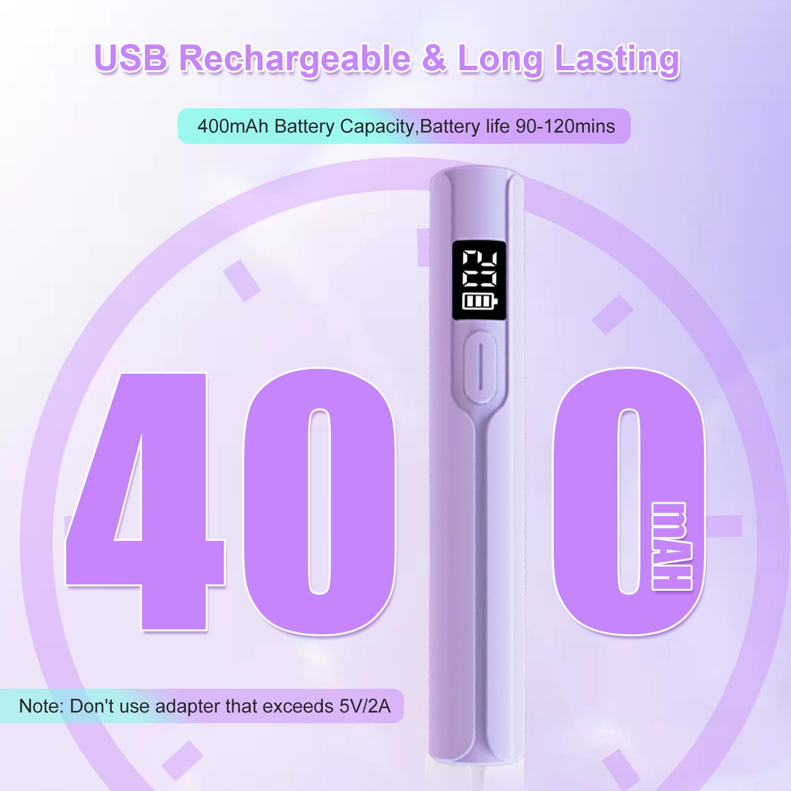 Asimebesty Mini Lampada UV LED Unghie, Lampada UV per Unghie 3W, Lampada Unghie con 2 Timer, Display a LED, Pennello a Doppia Punta, Lampada Semipermanente Unghie per Gel Sciugatura Rapida