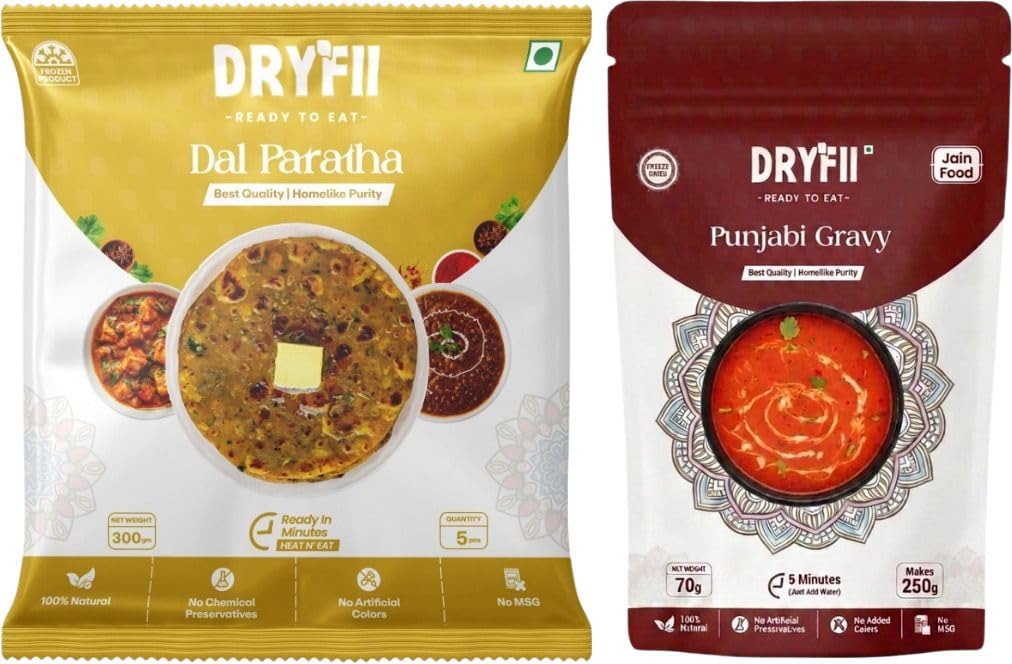 Dryfii Ready-to-Eat Dal Paratha (5 Pcs Parathas) with Jain Red Gravy | Veg Combo Meal | Pure Vegetarian-image-38