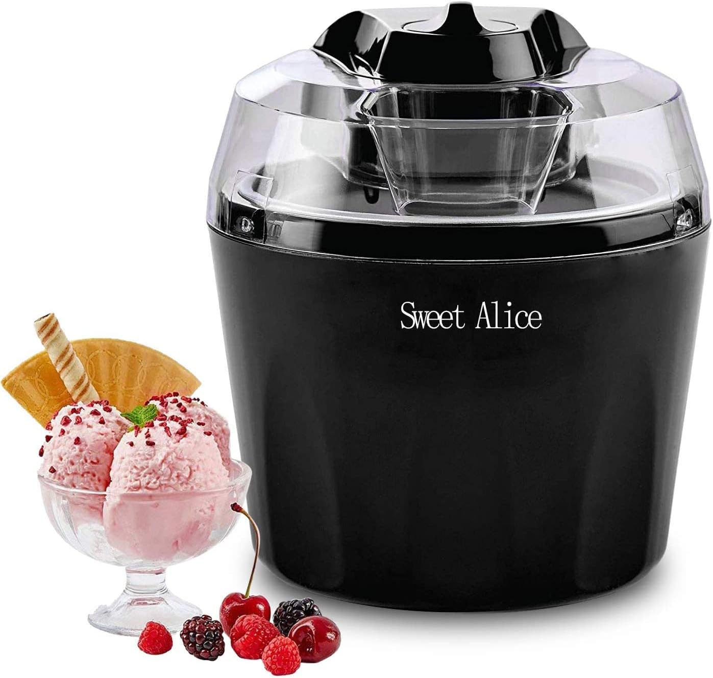 RspvD ice cream maker with removable mixing unit and double-walled freezer container, yoghurt, sorbet and ice cream machine, 1.5L, adjustable 30-minute timer Black