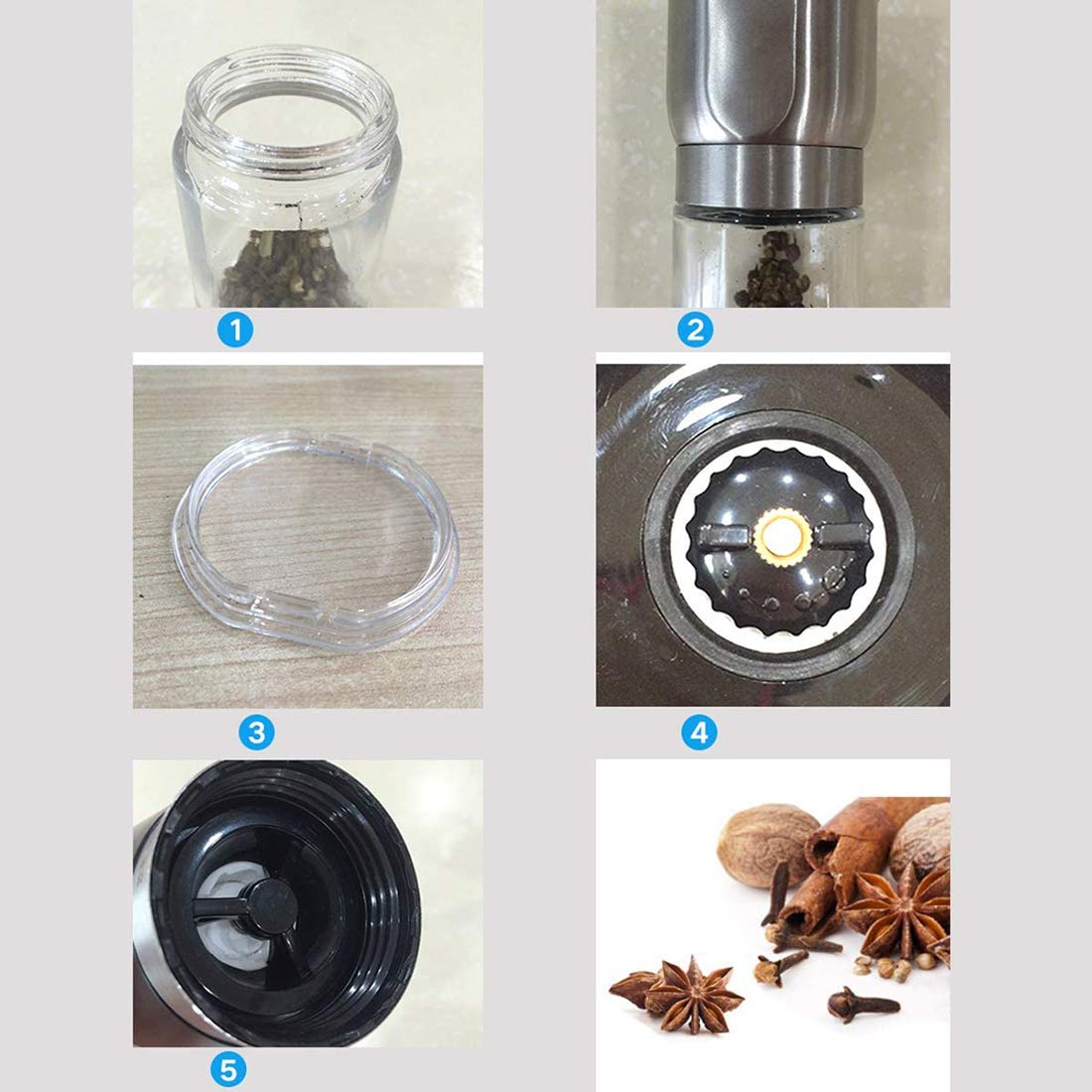 kjøk Premium Macina sale e pepe in acciaio inox spazzolato, vetro e senza BPA - set di 2 macinini manuale con meccanismo in ceramica regolabile - per spezie essiccate - senza contenuto