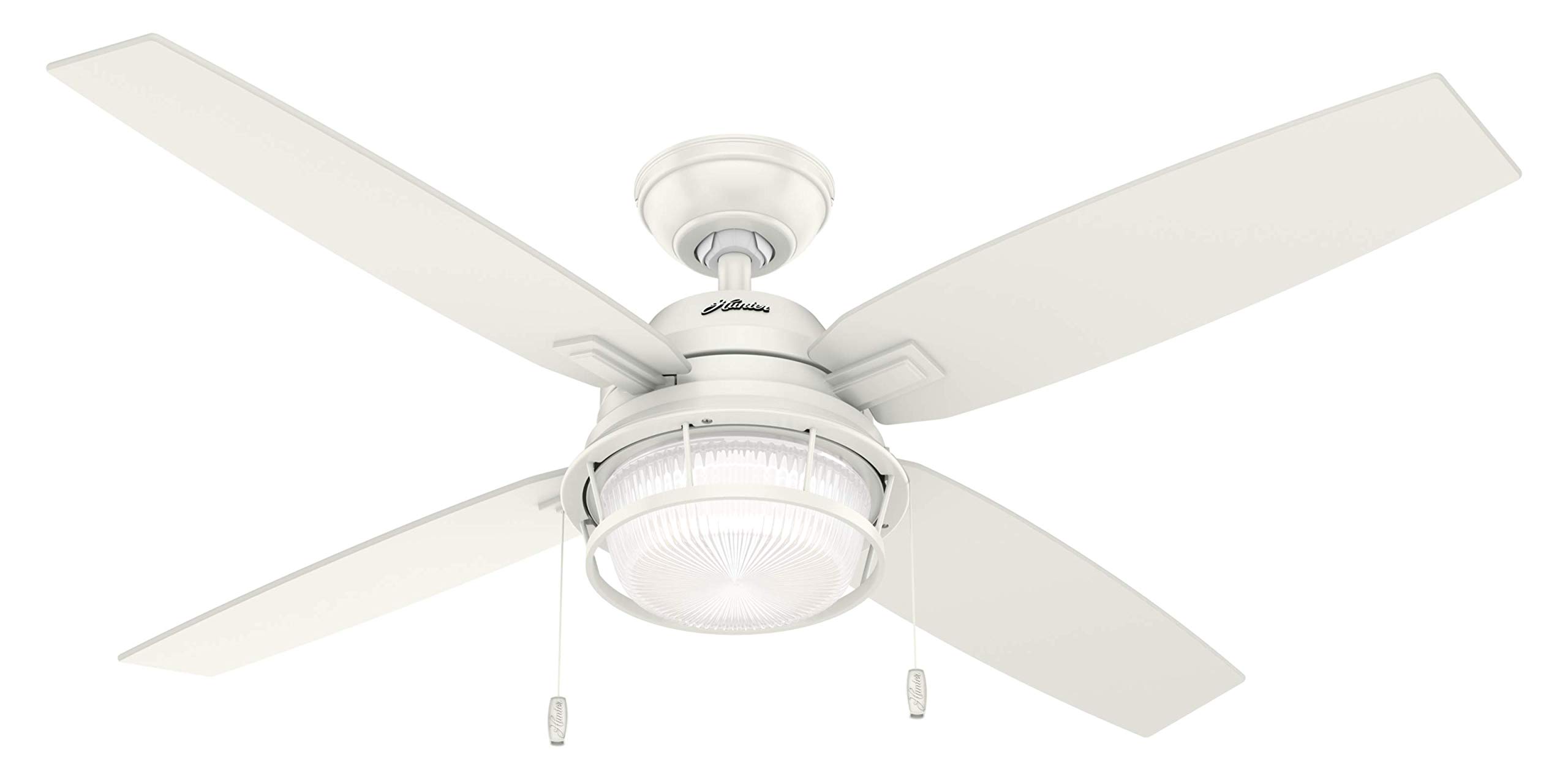 52 inch Outdoor or Indoor Ceiling Fan with LED Light and Pull Chain - White Rustic Ceiling Fan, Standard Mount, 4 Blades, For Patio, Porch, Garage, or Living Room - Ocala 59240, Fresh White