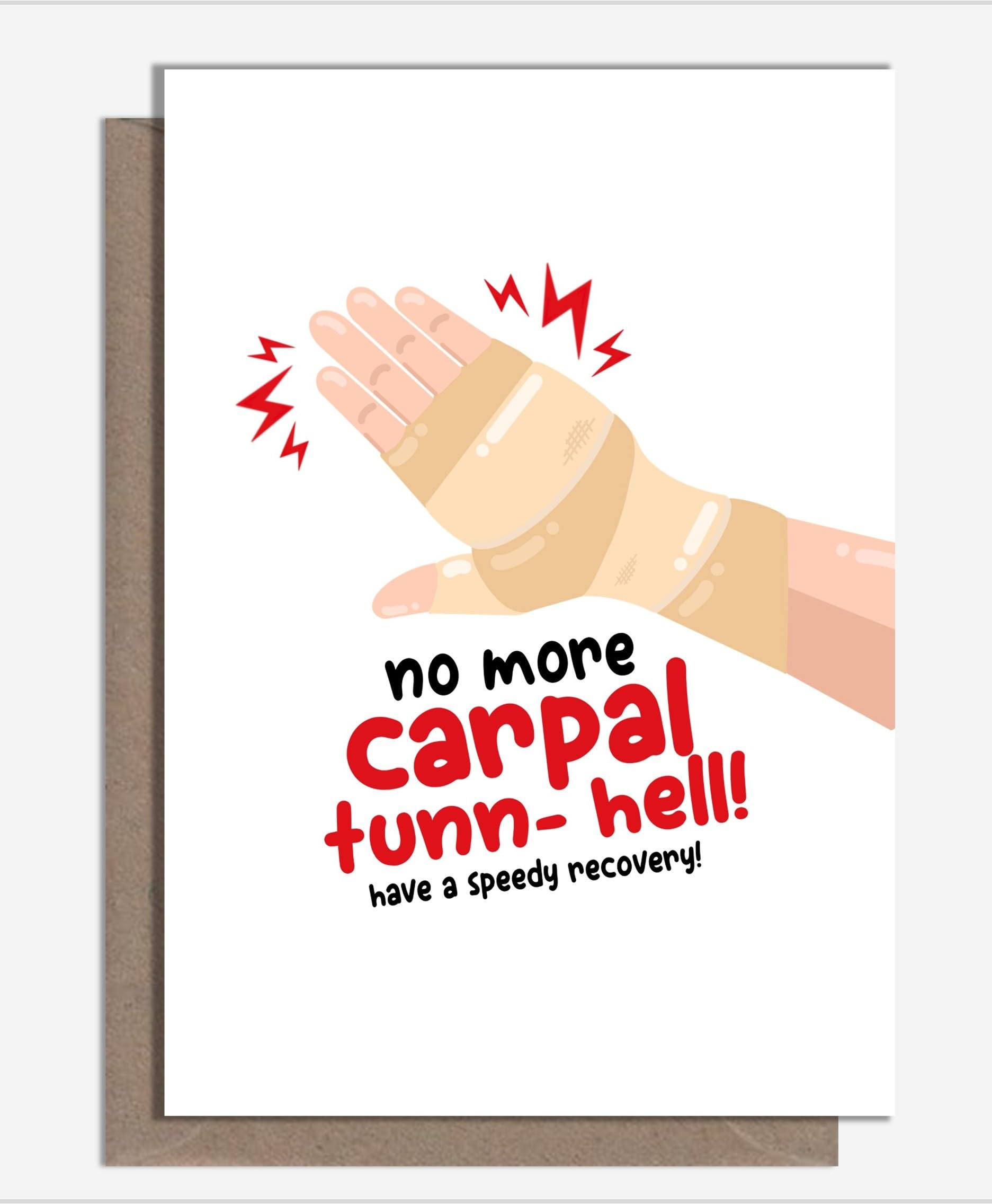 Funny & Cheeky Handmade Get Well Soon Greetings Card For Carpal Tunnel Syndrome Release Surgery And Recovery By What the Duck Cards - CARPAL (Card & Rainbow Confetti)