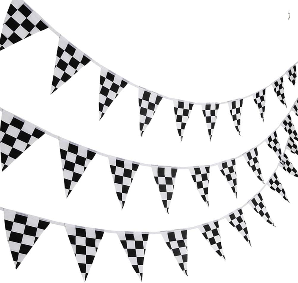 10 Meters Racing Flags,Black and White Checkered Flag 38 Pieces Racing Banners Party Flag