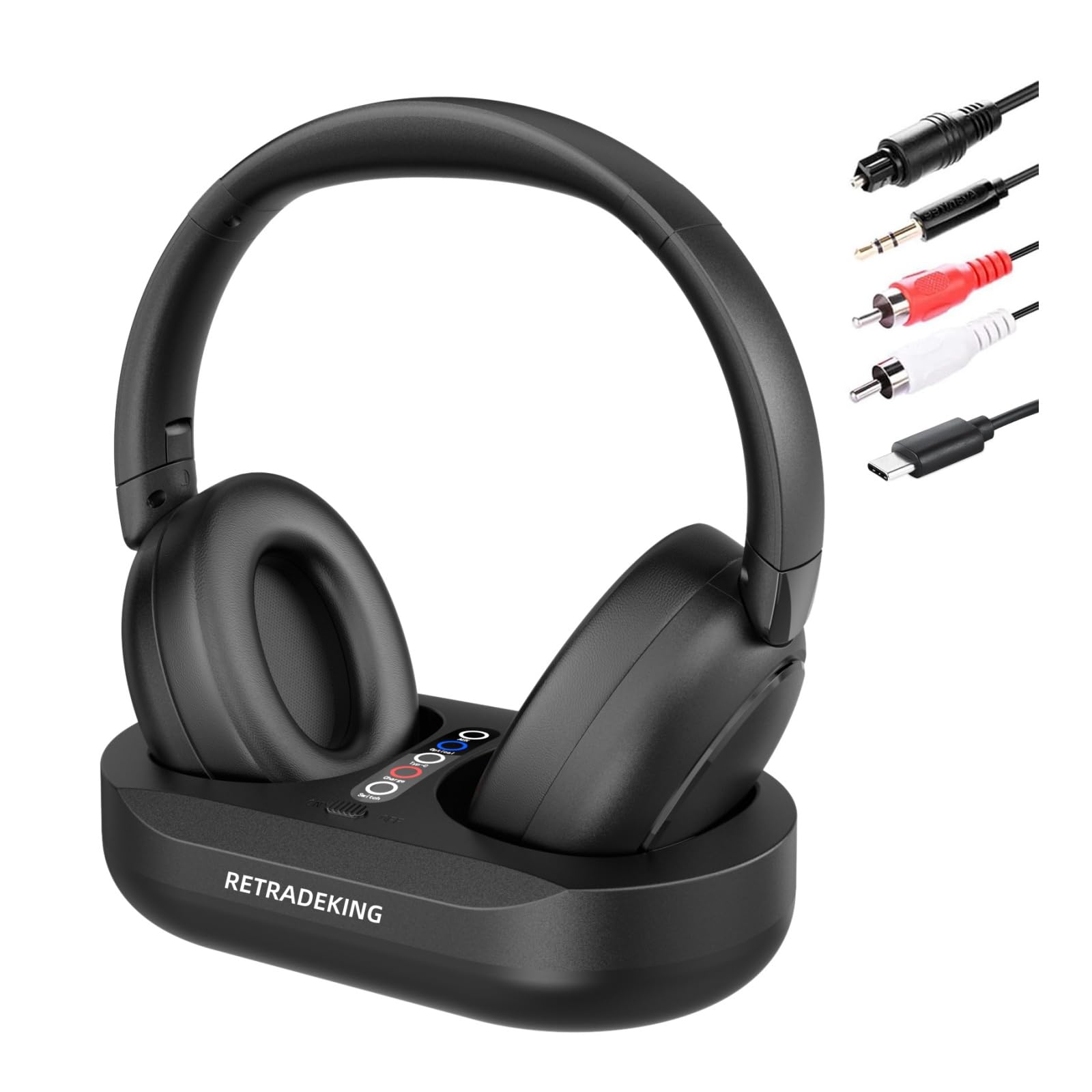 Auriculares Inalámbricos para TV, Auriculares para TV con Base de Carga para Transmisor, Cascos Supraurales para TV para Personas Mayores, Cascos Bluetooth con 50 Horas de Duración, Negro