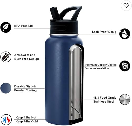 Miniatura 4 de Iron Flask - Botella de agua deportiva de doble pared aislada al vacío de acero inoxidable de boca ancha, botella térmica de viaje, tapa abatible