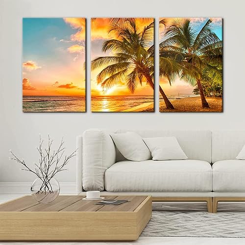 Miniatura 2 de 3 paneles de arte moderno de pared de paisaje marino y puesta de sol en el océano, impresiones en lienzo para decoración del hogar, galería, paisaje