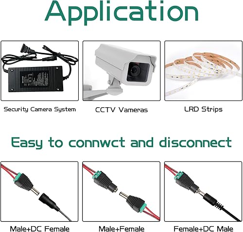 Miniatura 5 de Conector de alimentación de CC, 10 pares de 0.217 in x 0.098 in DC 12V 5A, 10 piezas macho y 10 conectores hembra para cámara CCTV monitoreo de