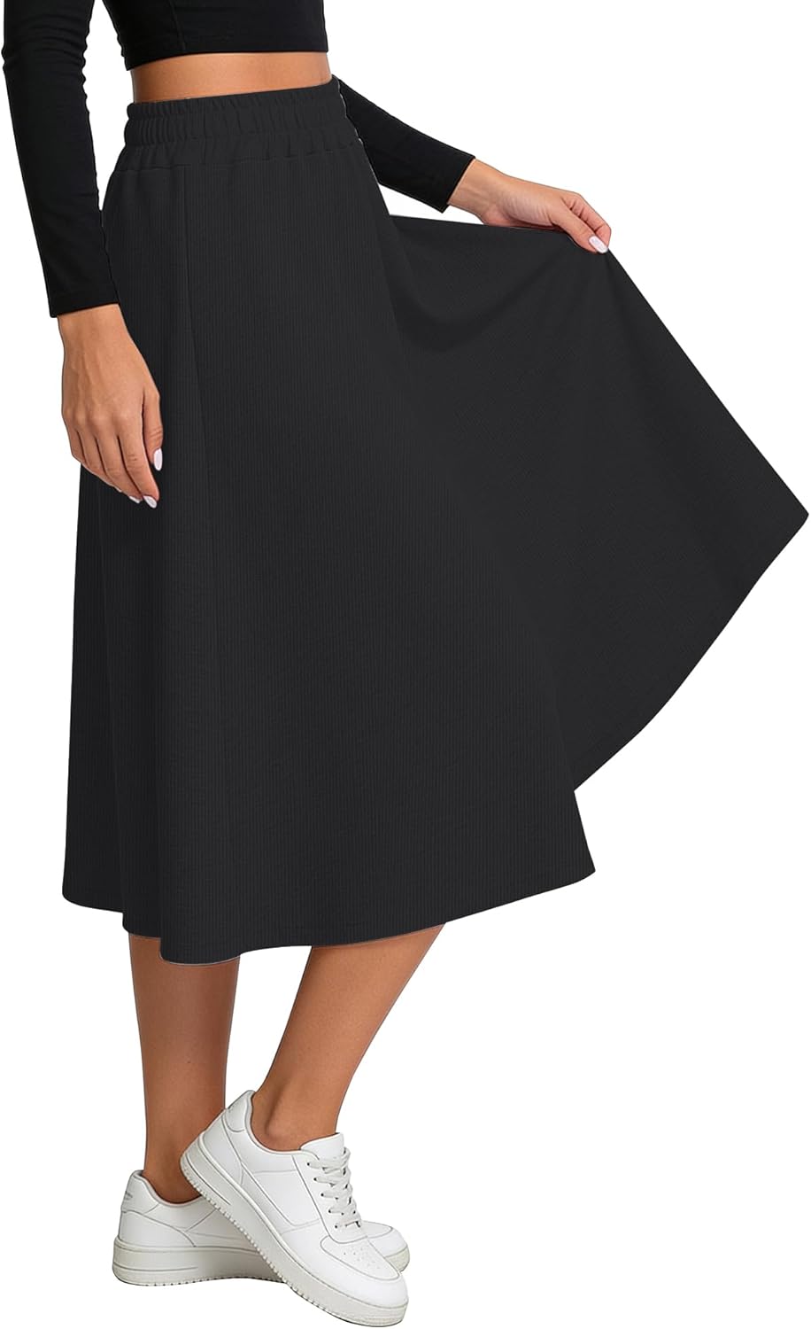 Urban CoCo Women's Elastic Waist Ribbed Knit Midi Skirt Cozy Flowy A-Line Long Skirts for Fall Winter - Image 3