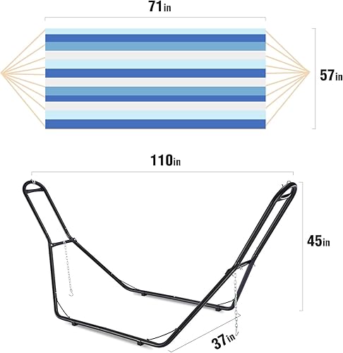 Miniatura 6 de Zupapa Soporte de hamaca con hamaca de ondas azules de mar, marco de acero para 2 personas, capacidad de 550 libras, uso de campamento en el patio