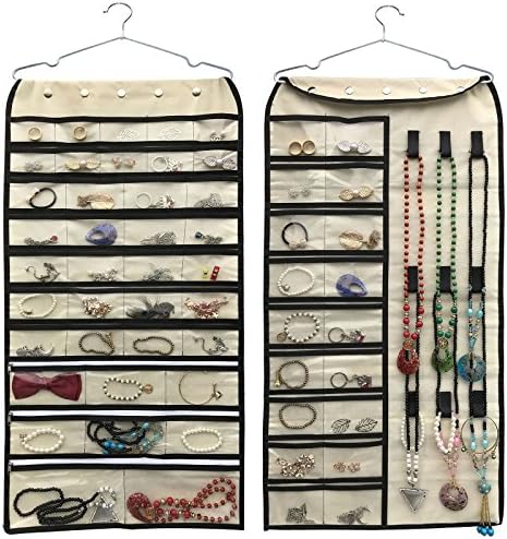 BB Brotrade Hanging Jewelry Organizer,Accessories Organizer,56 Pocket Organizer for Holding Jewelries (Beige-56 Pockets)