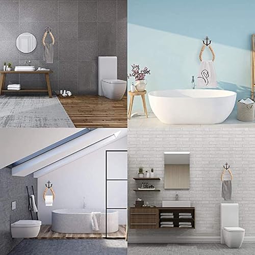 Miniatura 10 de Soporte para papel higiénico de cuerda náutica, anillo de toalla montado en la pared, soporte de papel higiénico náutico con ganchos de metal,