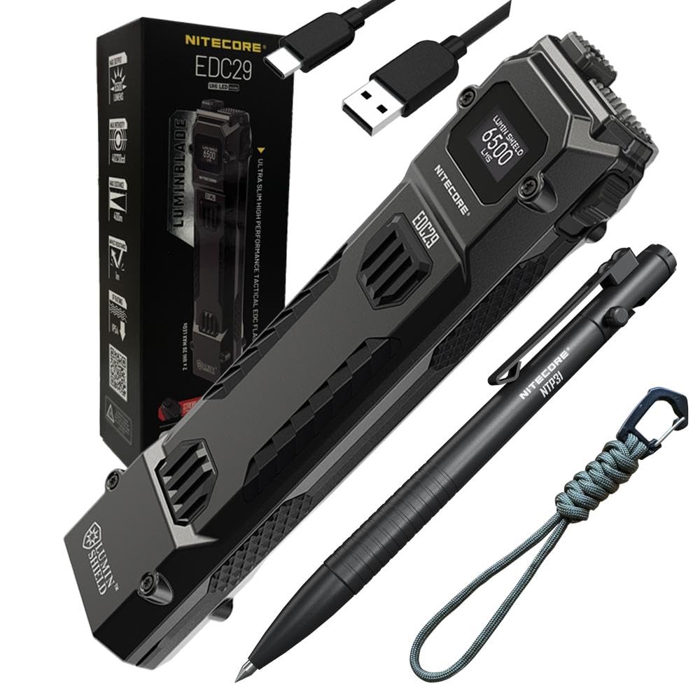 Nitecore EDC29 + NTP31 Combo - Ultimate EDC Combo EDC29 6500 Lumens Rechargeable Flashlight & NTP31 Pen with Self- Tungsten Tip, Waterproof, Portable,