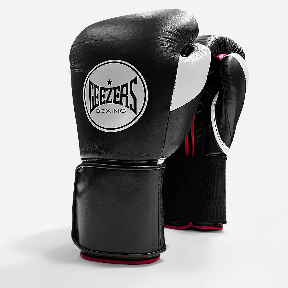 Geezers Halo Training/Sparring Boxing Gloves - Hook & Loop (BLACK/WHITE/RED, 16OZ) — image 1