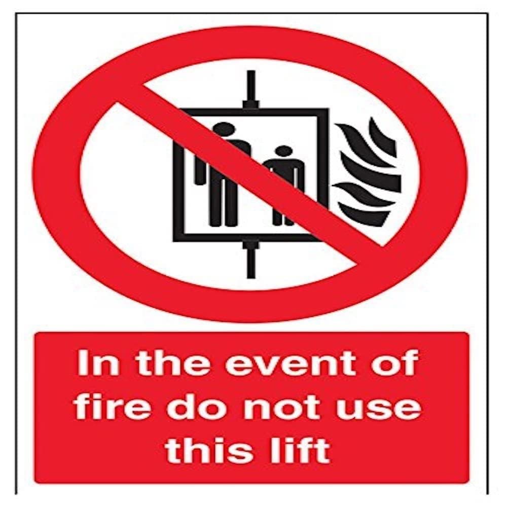 V Safety In The Event Of Fire Do Not Use This Lift Sign - 200mm x 300mm - Self Adhesive Vinyl