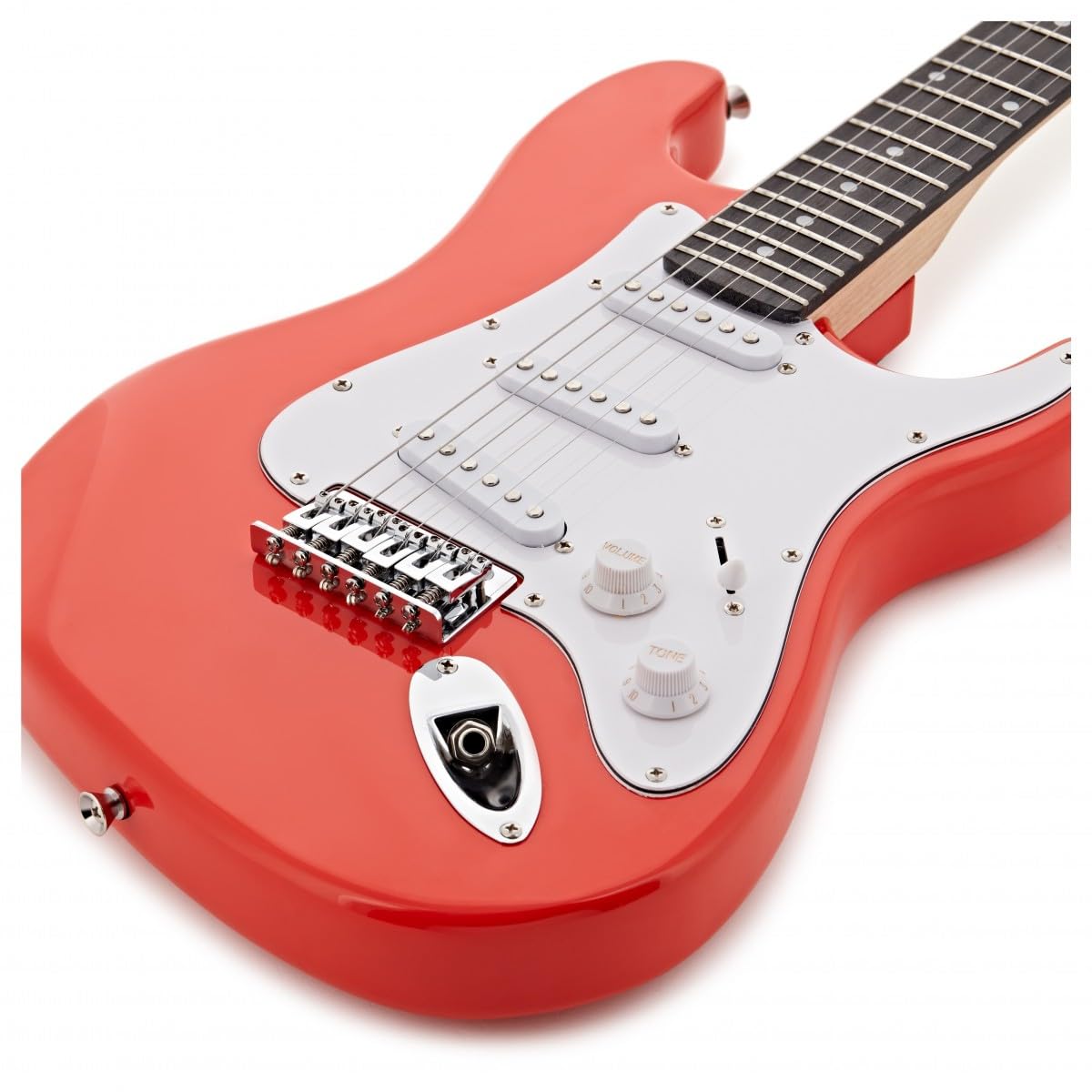 3/4 chitarra elettrica LA MiniPacchetto con Amplificatore rosso | Per giovani musicisti, 3 pickup single coil con selettore a 5 posizioni, mini ampli portatile 3W