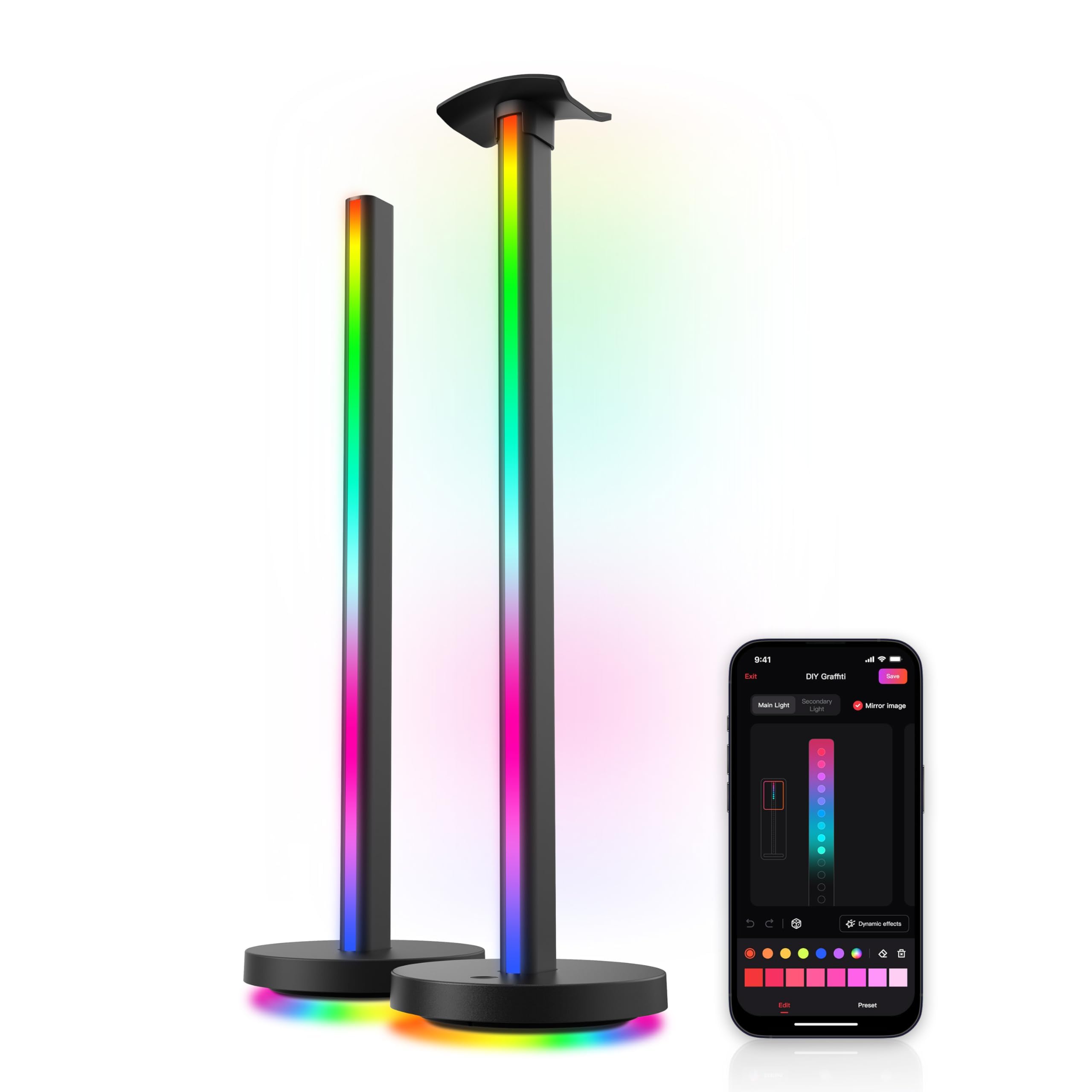 YEELIGHT RGBIC-Lichtleiste, 16 Millionen Farboptionen, Dual-Smart-Lichtleisten, 3-seitige Beleuchtung mit Musikfluss, App-Steuerung, Spiel-Synchronisation, 40,6 cm Höhe, TV-Hintergrundbeleuchtung,