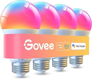 Govee H6006 Smart LED Color Changing Light Bulbs 1000LM RGBWW Dimmable WiFi Bluetooth A19 75W Equivalent 4 Pack Alexa Google