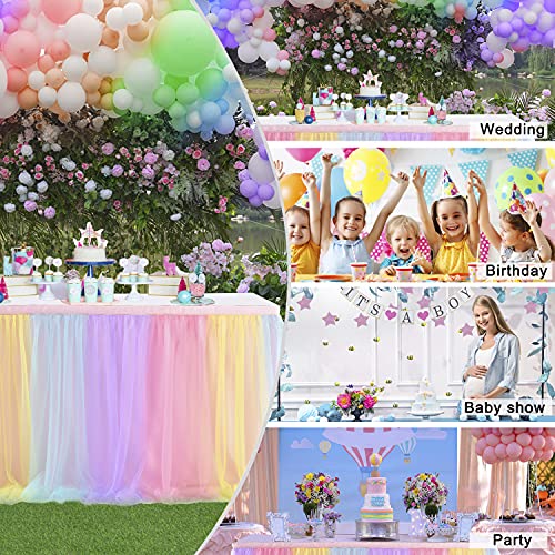 Rainbow Tulle Table Skirt For Wedding Birthday, Rectangle Round Table Tutu Table Skirting, Party Supply Baby Shower Gender Reveal Cake Dessert Buffet Decoration, 6 X 2.5 Ft #TOP3