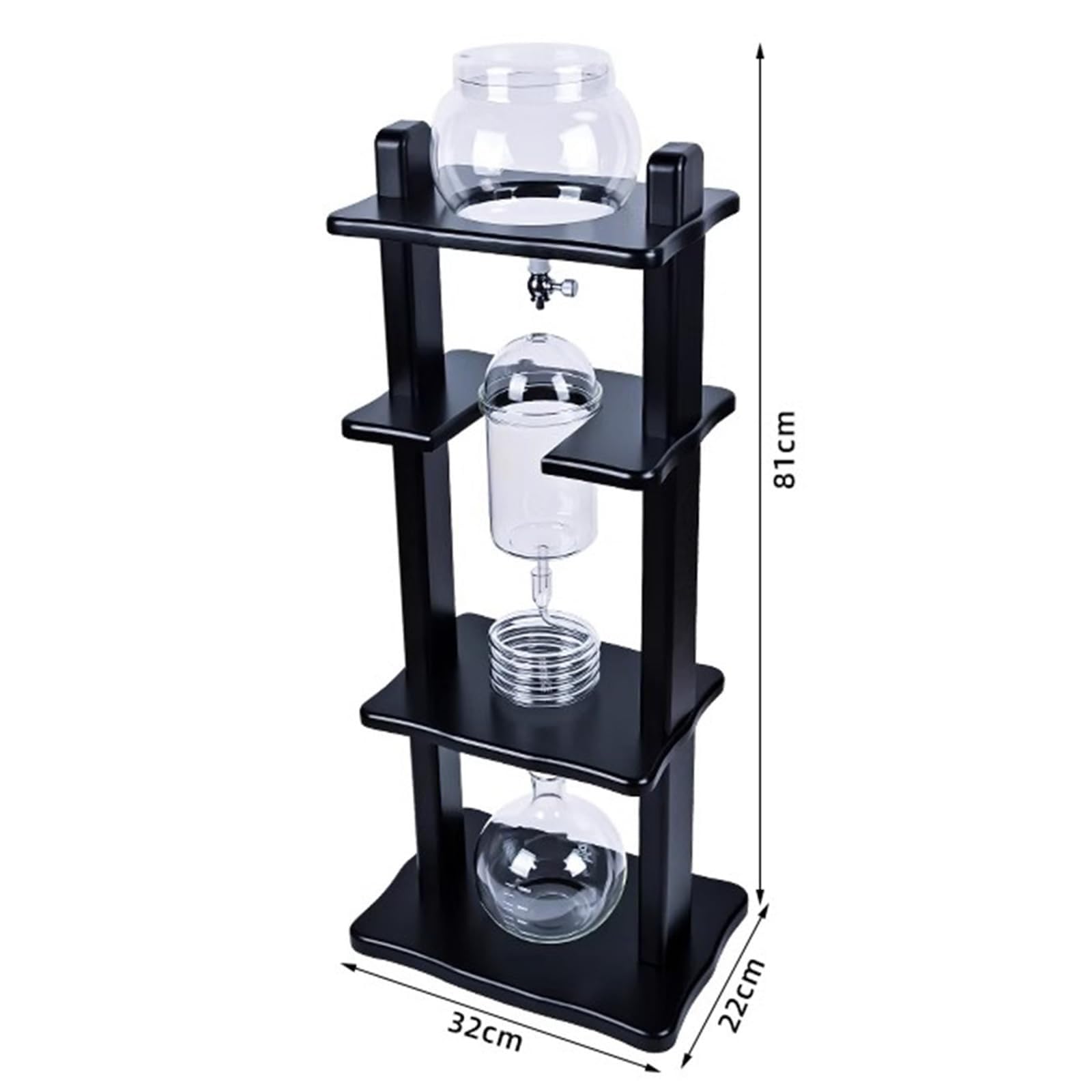 Wieża Do Kawy Cold Brew, Ekspres Do Kawy Wolnokanałowej 1000ml | Maszyna do Kawy Mrożonej, Przygotowuje 6-8 Filiżanek, Czarna Prosta Rama z Drewna, do Barów, Klubów i Imprez