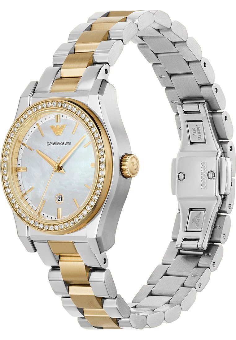 Emporio Armani Reloj de Señora, 32mm Movimiento de Cuarzo con Fecha a Tres Agujas y Correa de Acero Inoxidable