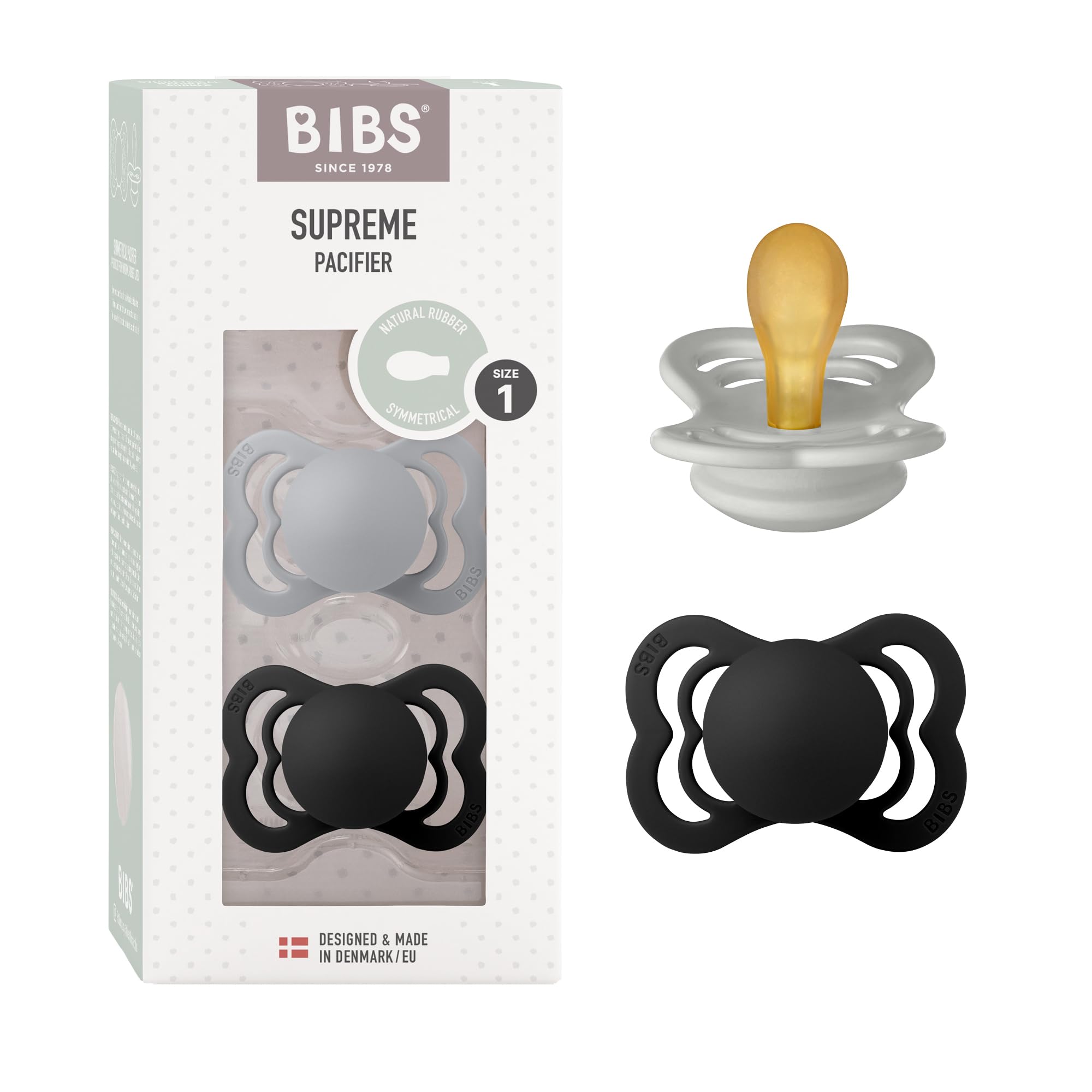 BIBS Supreme Paquete de 2 chupetes. Libre de BPA, Tetina con forma simétrica/Fisiológica. Látex natural, Hecho en Dinamarca. 0+ meses (Paquete de 2), Sage/Hunter Green — view 18