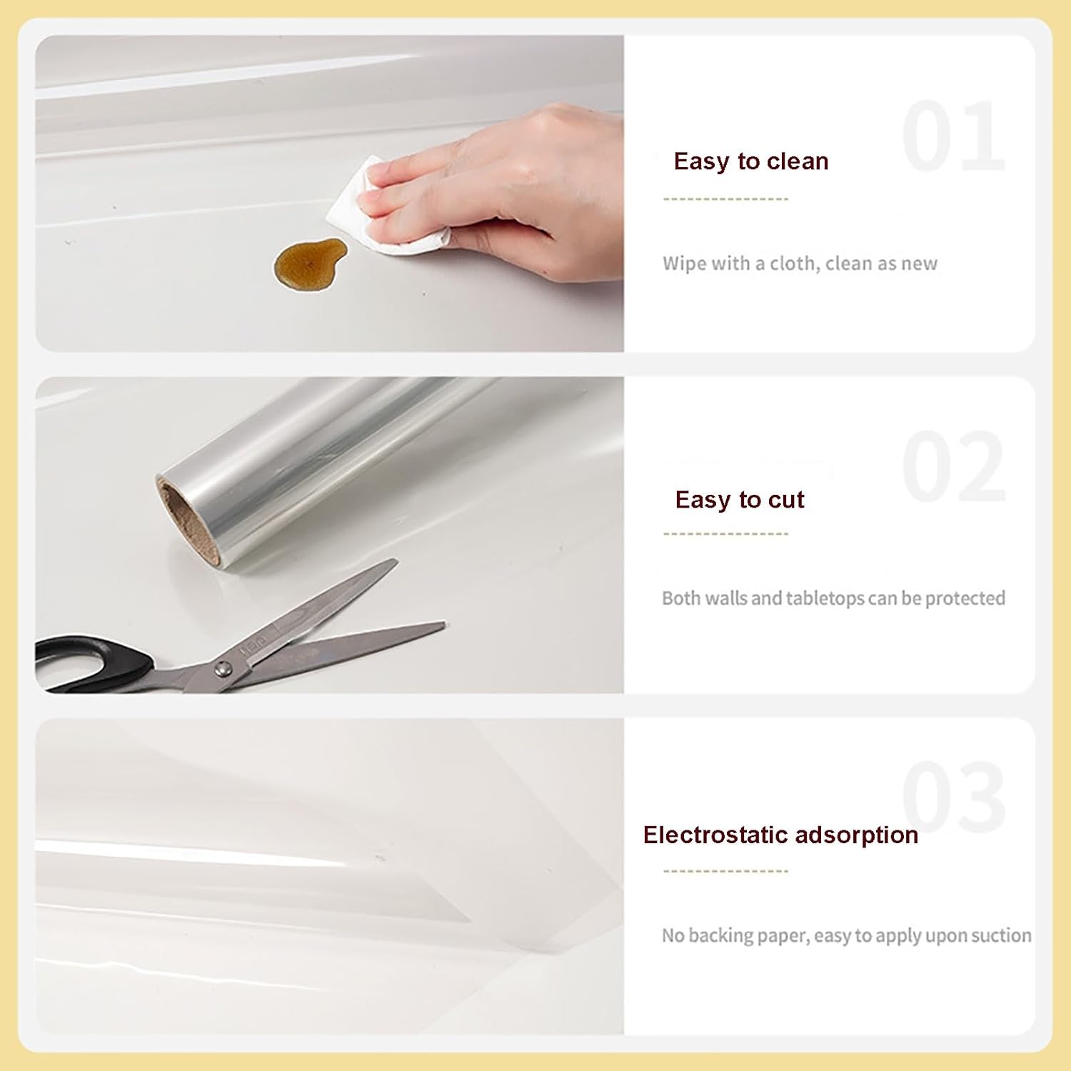 しずか 取り外し可能なキッチンウォールステッカー、透明な自己粘着フィルム