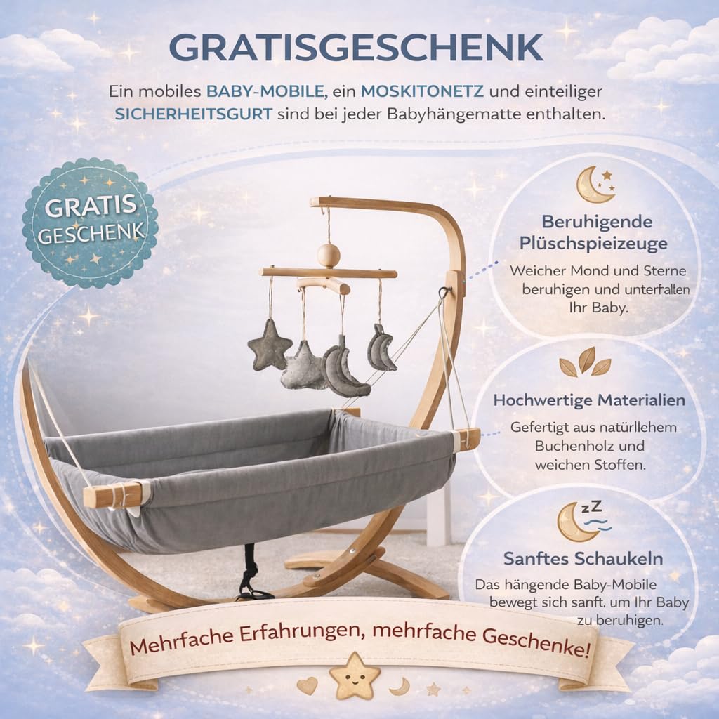 Hängematte mit Holzgestell, ergonomische Hängeliege, sanftes Schaukeln, Bequeme Stoffstruktur, leicht und tragbar, modernes Design, für Innenbereich und Balkon geeignet, einfache Montage (Grau-2)