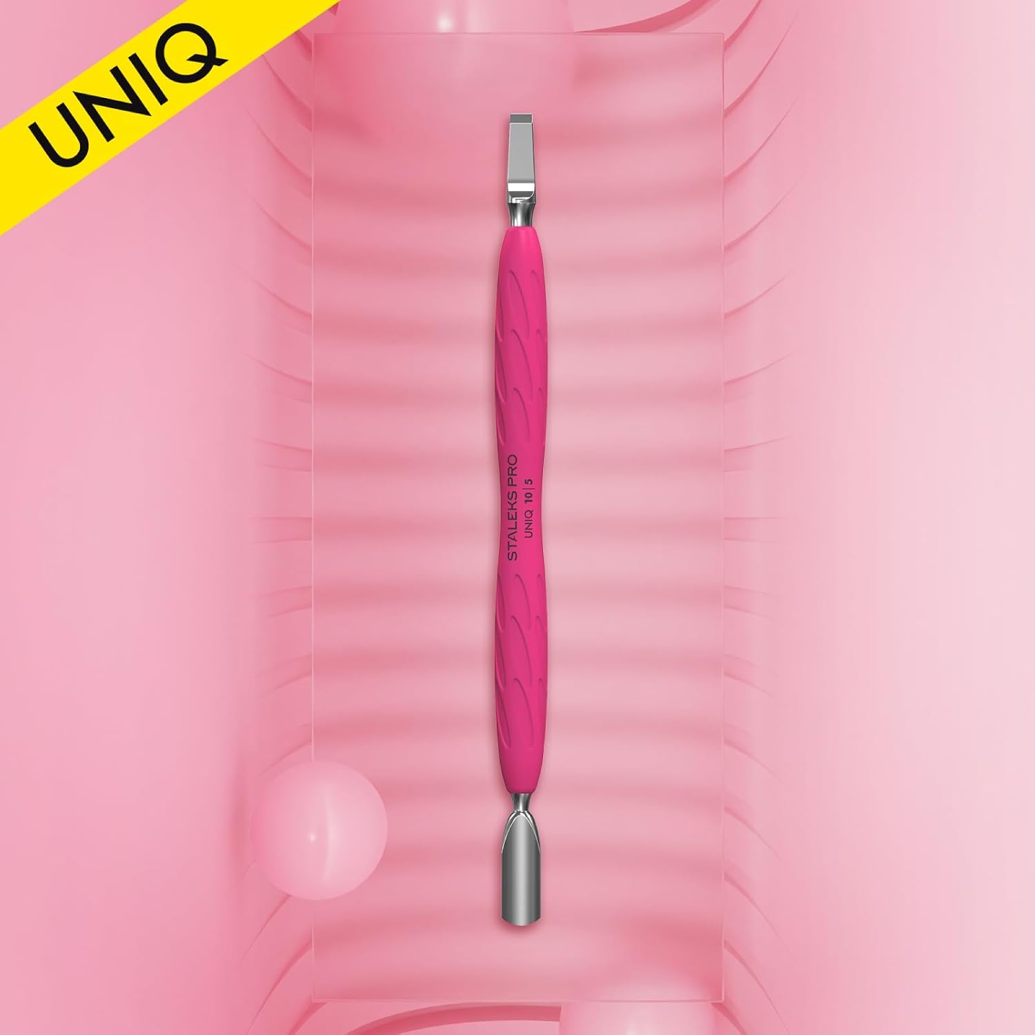 Staleks Pro Manicure Pusher UNIQ 10 Type 5 – Silicone Handle – Narrow Rounded Pusher & Straight Blade