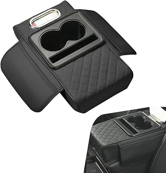 Car Armrest Cushion, Multifunctional Car Center Console Cover, 5-in-1 Automotive Center Console Cover with Storage Box, Cup Holder, Tissue Box and Phone Slot, Universal for Most Cars